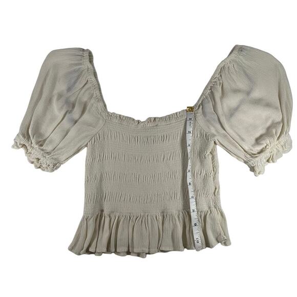 Forever 21 Ivory Ruffled Crop Top with Puff Sleeves Girls Juniors Size Small S - Picture 5 of 8